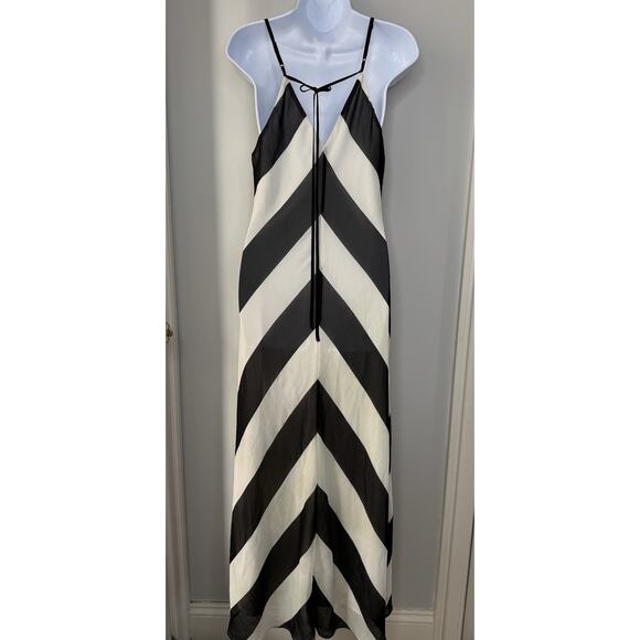 Christopher John Rogers Sleeveless Slip Dress Womens 10 Black White Chevron Y2K - Picture 3 of 16